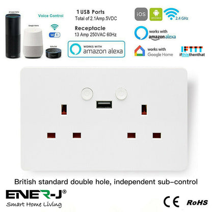 Smart Wi-Fi Double Socket With USB